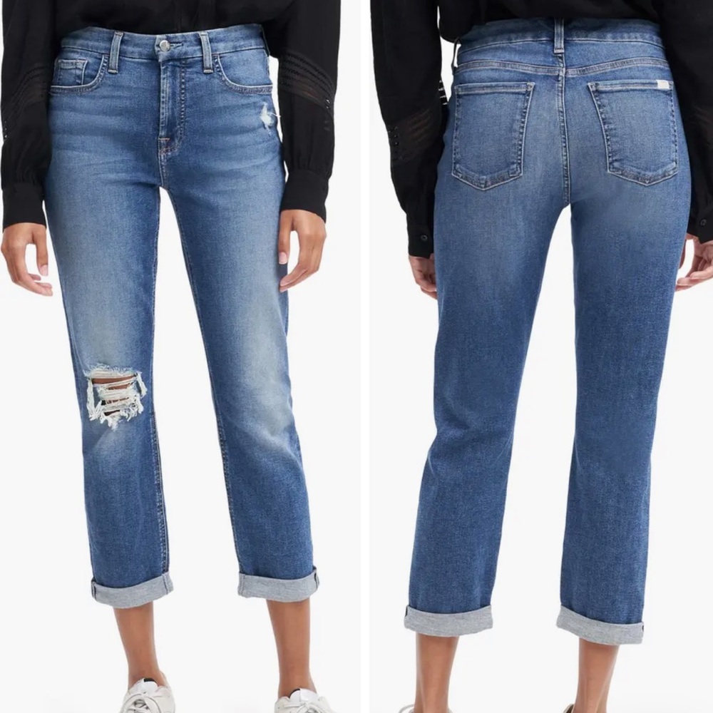 JEN7 by 7 for All Mankind Destruction Detail Roll Up Hem Slim Boyfriend Jeans